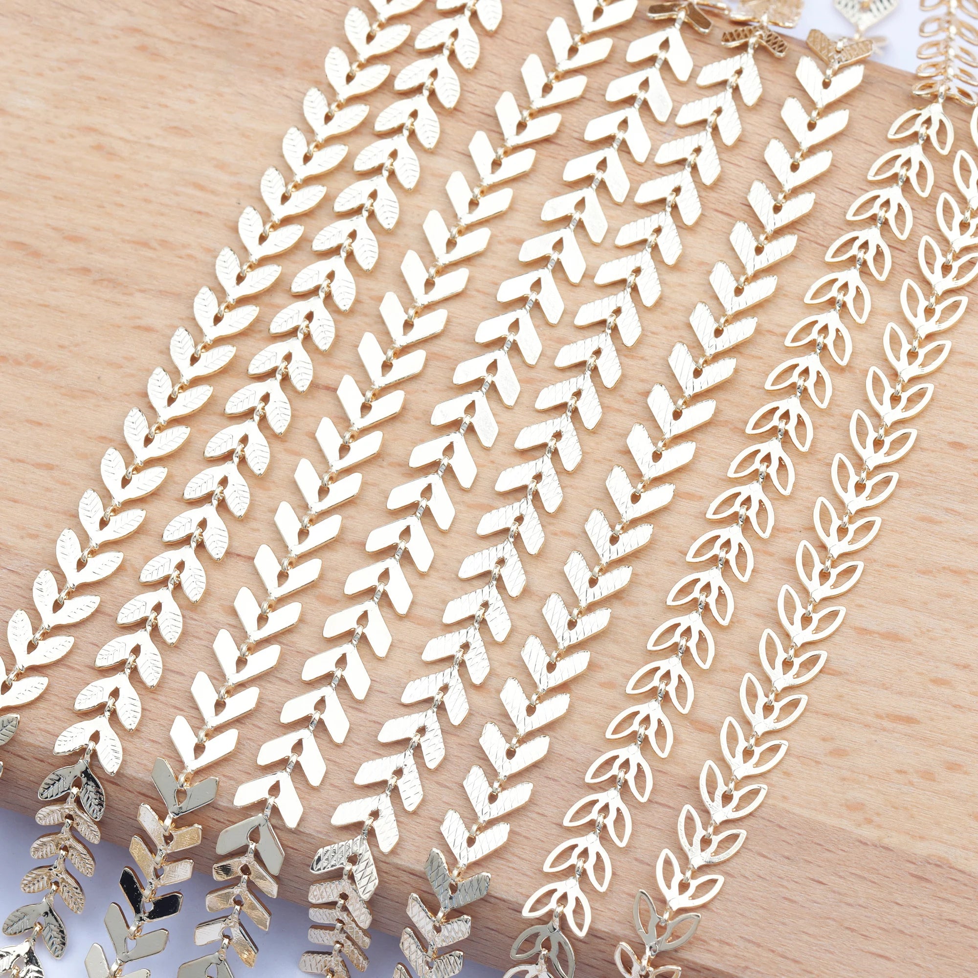 C96 1m/lot 18k Gold Plated Leaf Shape Copper Metal DIY Chain for Women Necklace & Bracelet Jewelry Making Accessories