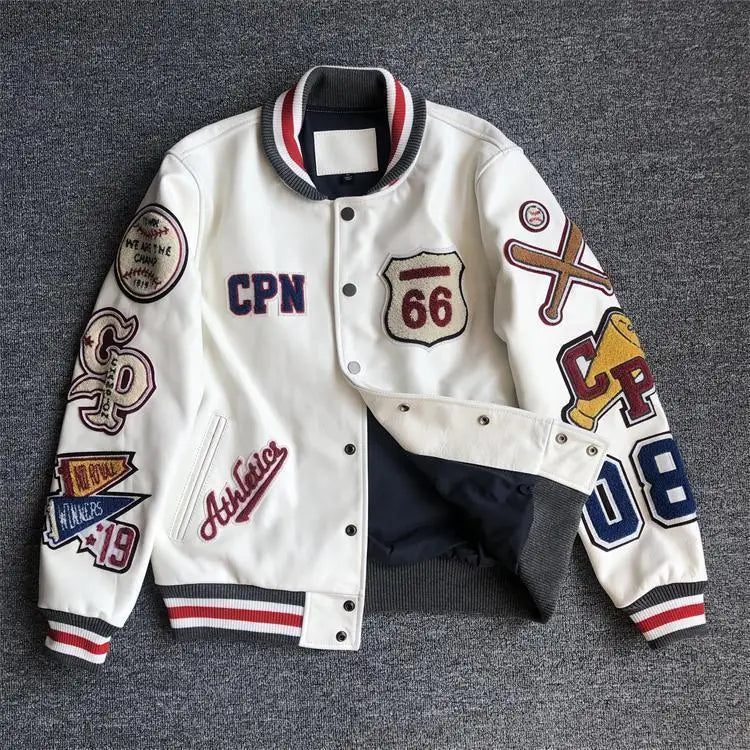 Customised Men's Patch Polyester Regular Varsity Jacket Fashionable Loose Casual Letterman Stand Autumn OEM Service Thin