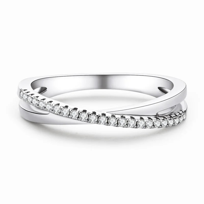 Korean Fashion Luxury S925 Silver 1mm Moissanite X Shape Cross Rings for Women