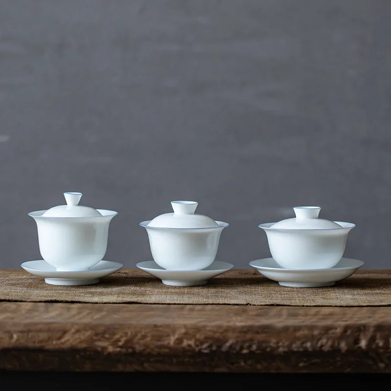 Egg-shell Porcelain Handmade Ceramic Cover Teacup Large Size Tea Brewing Gaiwan Kung Fu Tea Set Tea Bowl Gaiwan