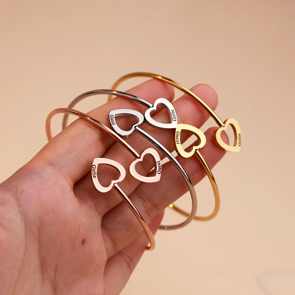 Double Heart Forever Love Hollow Heart Minimalist Open Bracelets Bangles Jewelry 18K Gold Plated