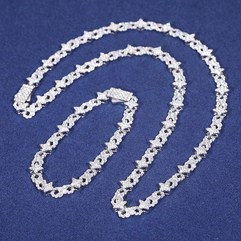 New Arrival 925 Sterling Silver 8MM Iced Out Moissanite VVS Diamond Iced Out Infinity Symbol Star Cuban Link Chain Necklace