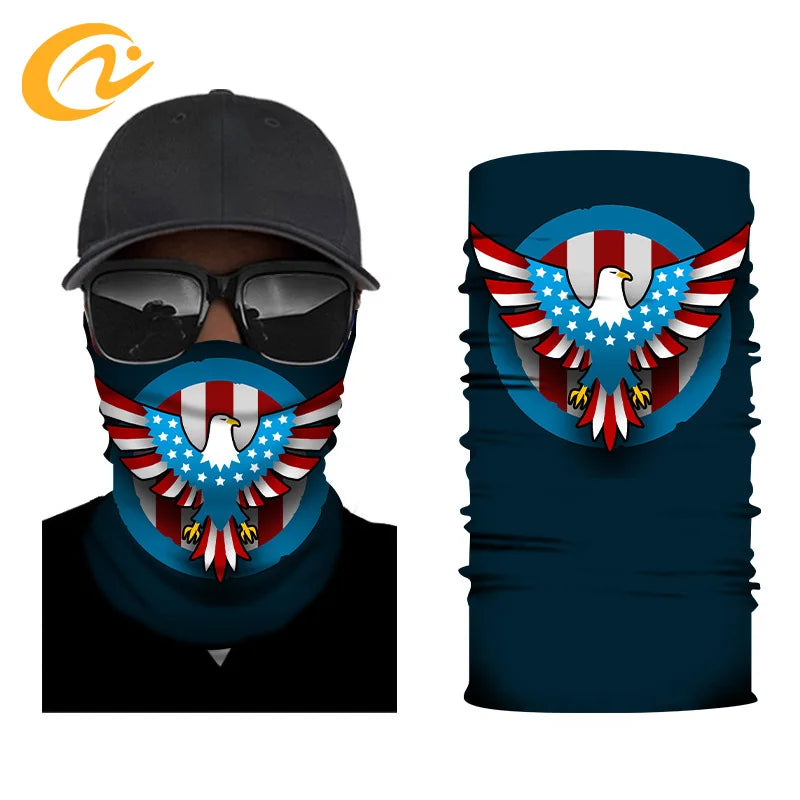 Factory Price UPF 50 Cooling Hiking Ice Silk Face Mask Cover Custom Print US Eagle Seamless Polyester Spandex Tubular Cycling