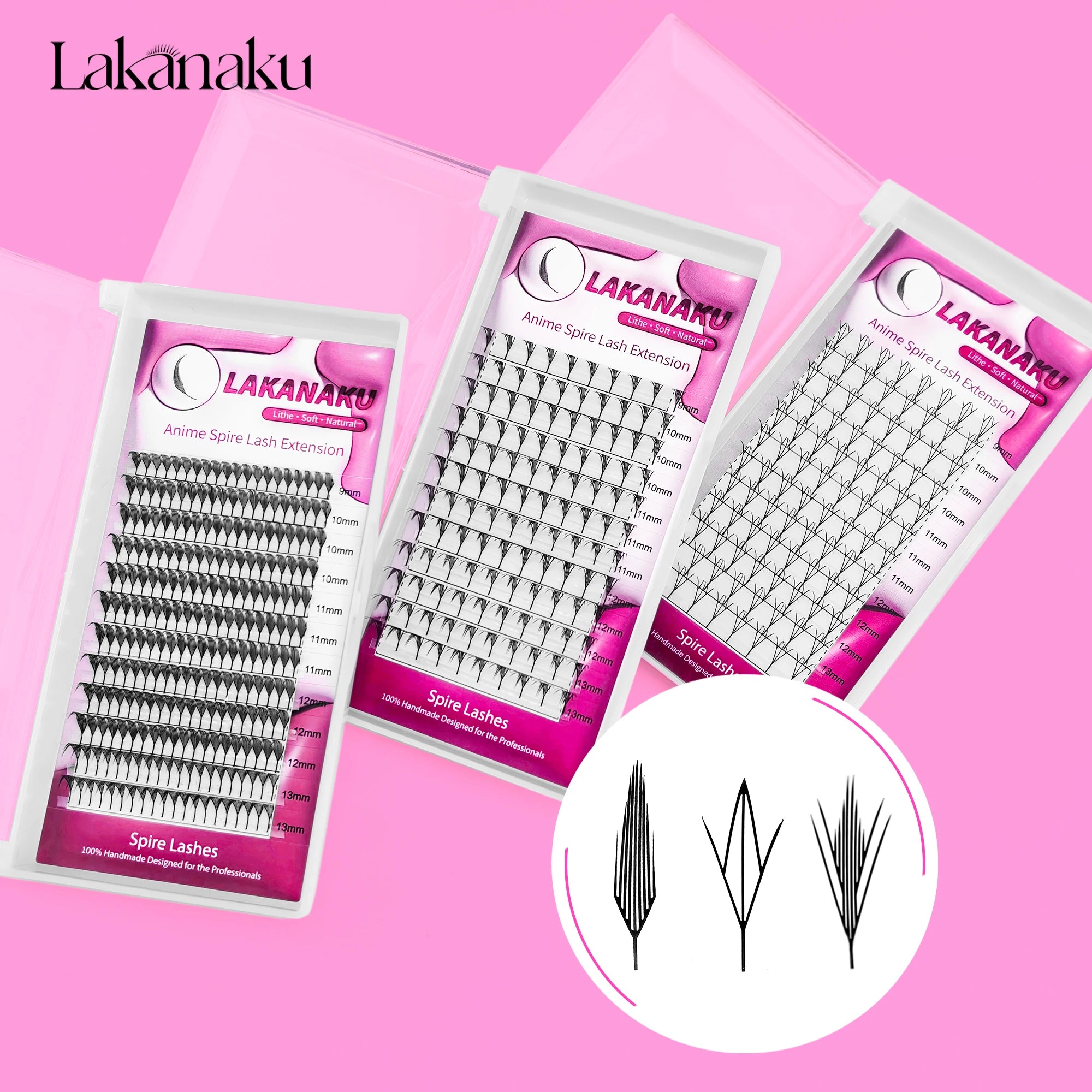 LAKANAKU New Technology Fibers Comic Spire Premade Volume Fans 3D Spikes Feathered Eyelash Extension Anime Lashes Extensions