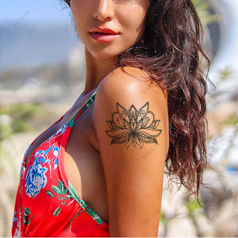 Bxtats Custom 200 Sheets Rose Peony Lotus Flowers Semi Permanent Tattoo Stickers for Women and Girls