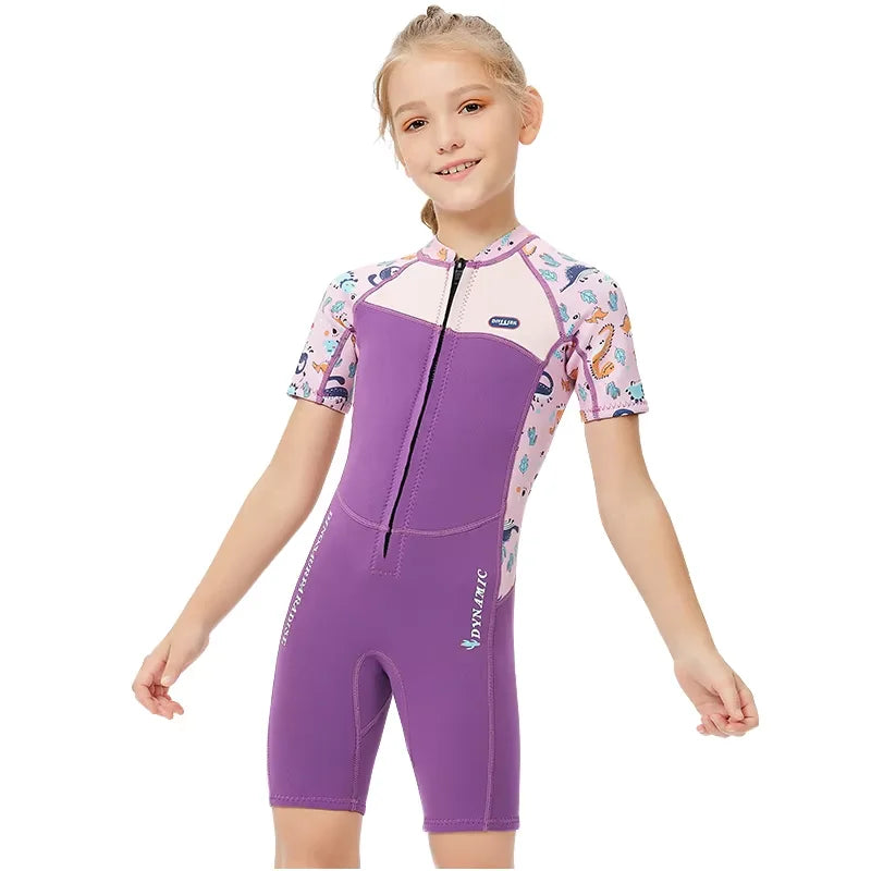 Wholesale Wetsuit 2.5MM Short Sleeve Diving Suit Girls Neoprene Wet Suit One Piece Kids Warm Swimming Surfing Snorkeling Wetsuit