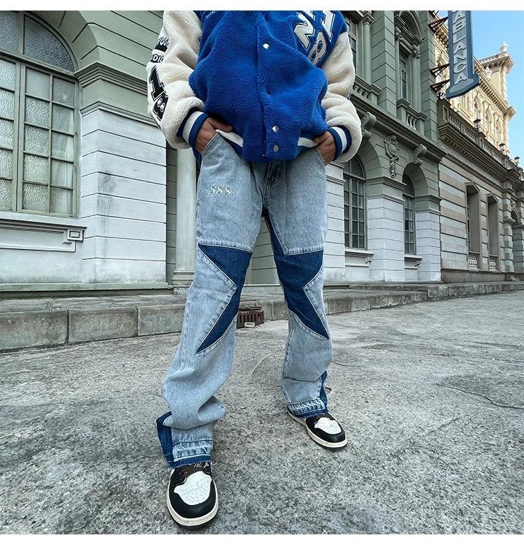 Custom Label Trousers for Men Drop Ship Boys Men Streetwear Stock Flare Leg Stacked Flare Jeans
