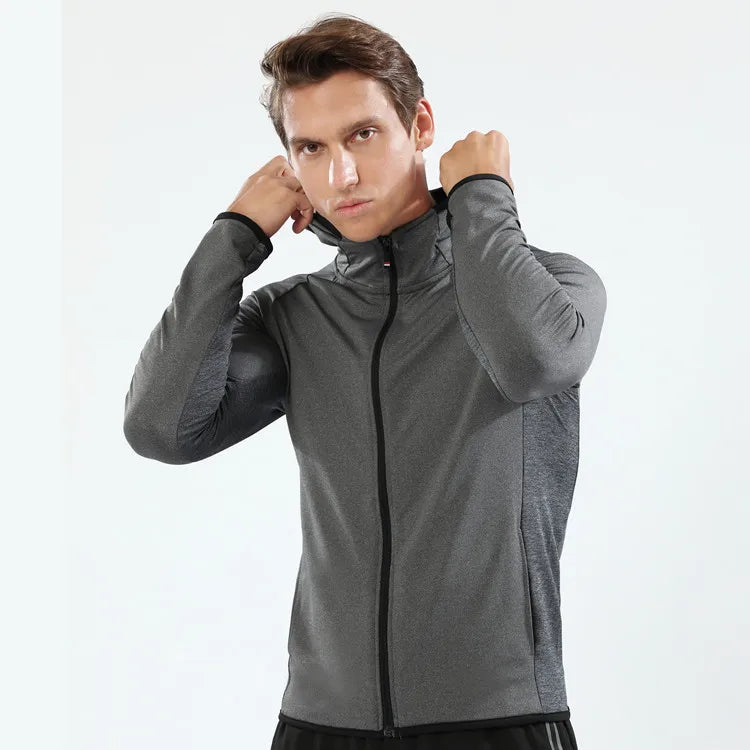 Autumn and Winter New Style Long Zipper Hooded Sports Jacket Men's Fitness Wear Training Running Jacket