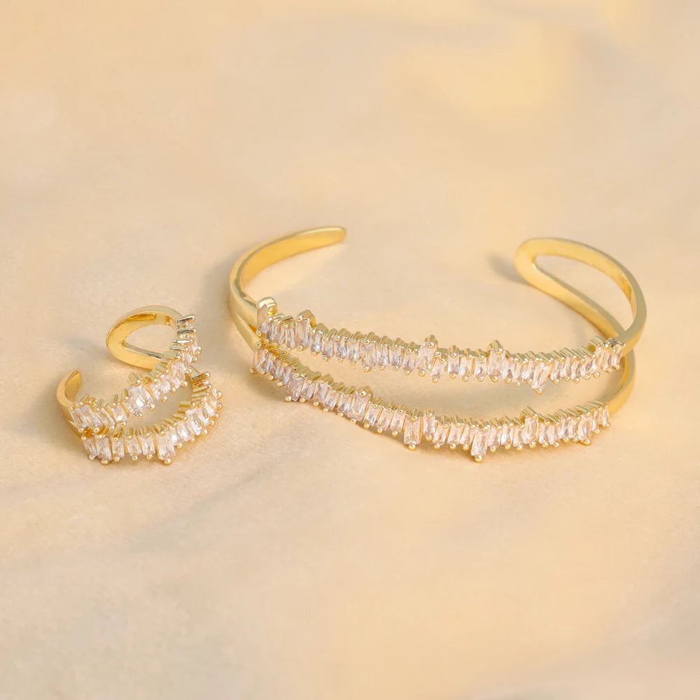 New Fashion Design Jewelry Set Plating Cubic Zirconia Ladies Adjustable 18k Gold Plated Jewelry Sets