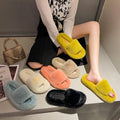 Sample Support Custom Logo Fashion Girl Home Soft Female Open Toe Multi Color Fuzzy Faux Sheepskin Fur Slides Slippers for Women
