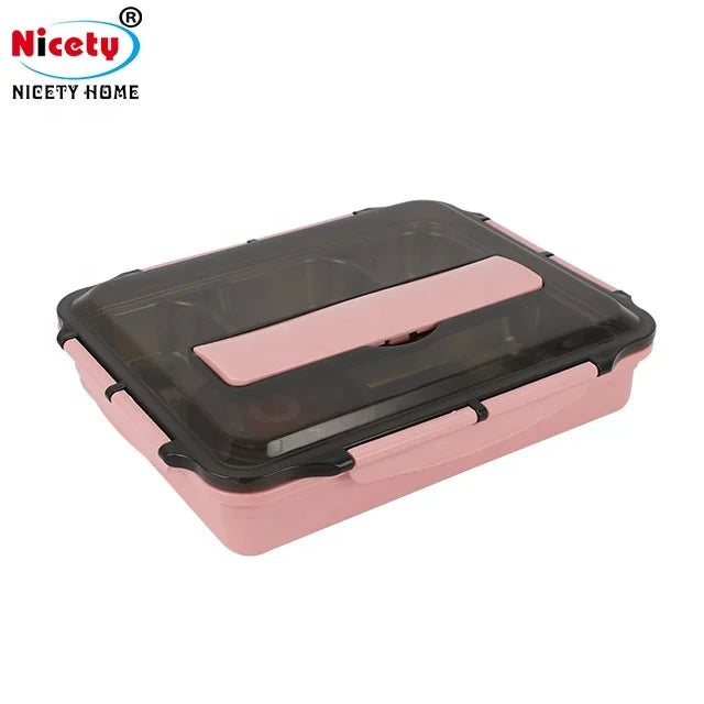 Rectangular Stainless Steel Children Bento Lunch Box for Kids Food Container with 4 Compartment Adult Lunch Box
