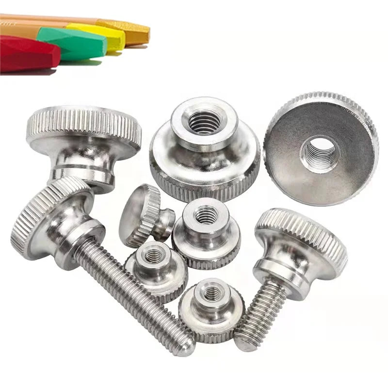 304 Stainless Steel High Head Knurled Nut Hand Screw Nut Through Hole Blind Hole Advertising Decoration