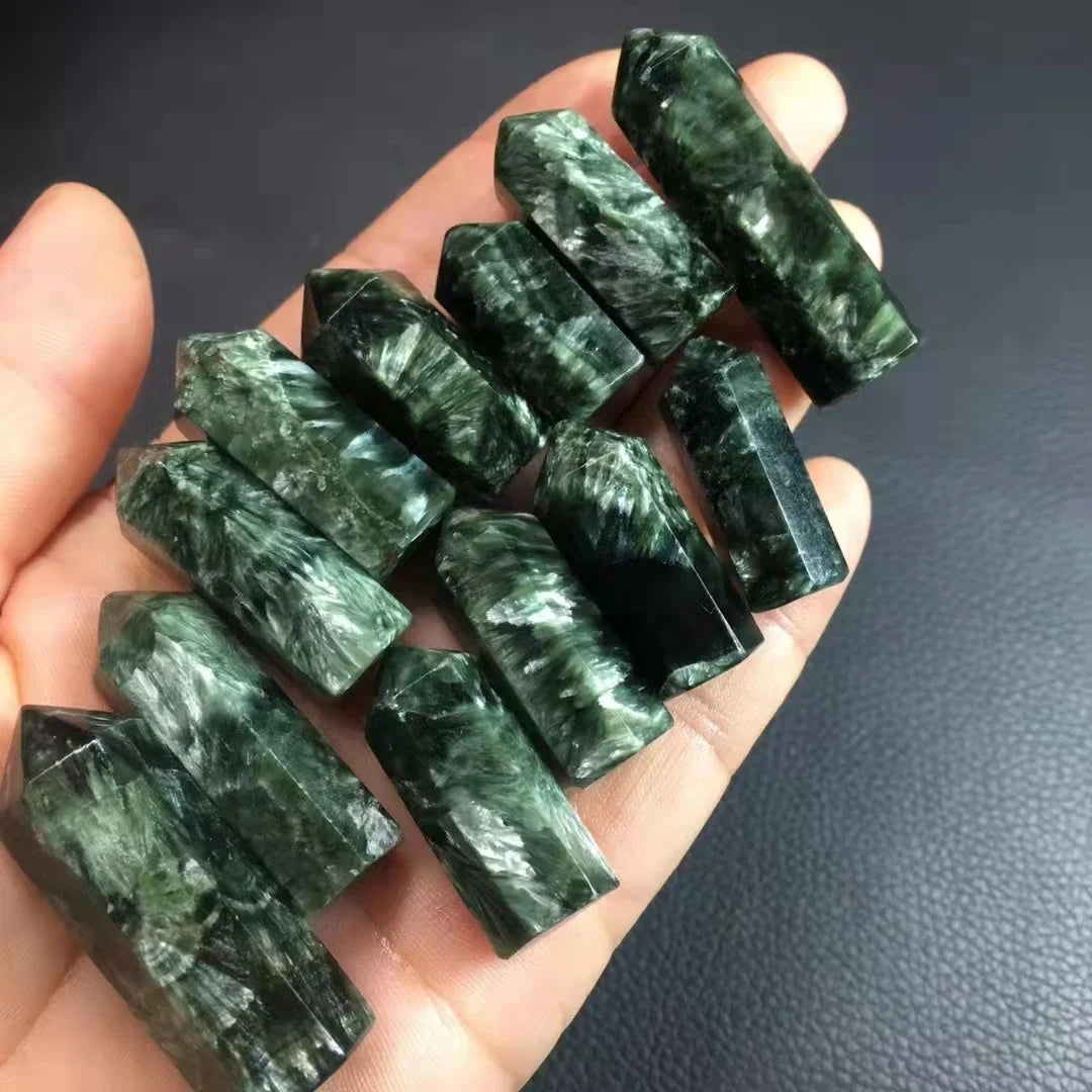 Crystals Healing Stones Seraphinite Quartz Points Spiritual Wands Feng Shui Tower for Meditation