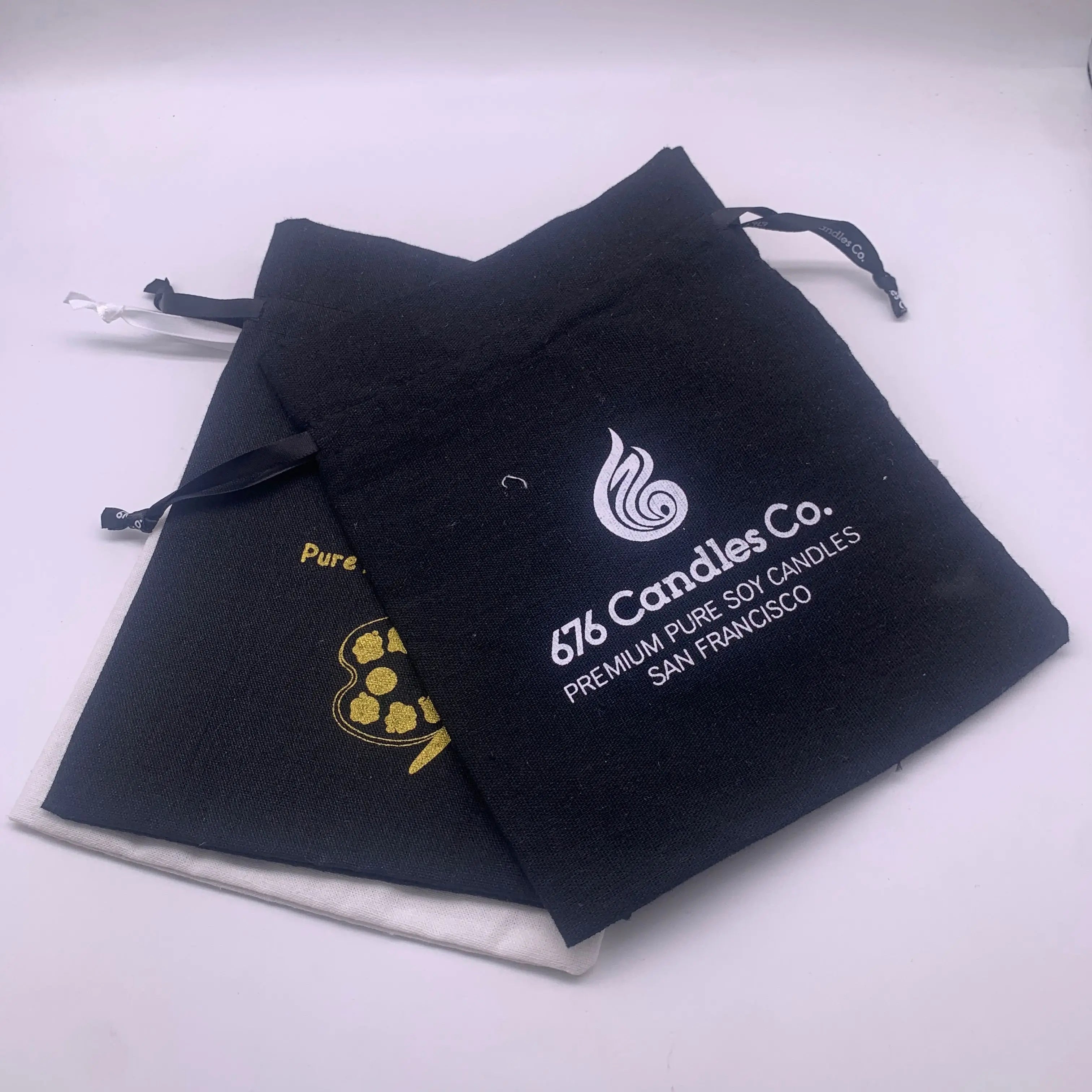 Custom Logo Printed Double String Handbag Recyclable Canvas Cotton Drawstring Shoe Dust Bag for Food Snack Sandwich Packaging