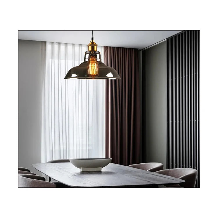 Industrial Modern Chandelier Transparent/Amber Glass Pendant Lights 220V AC for Home Loft Cafe Bar Restaurant Hanging
