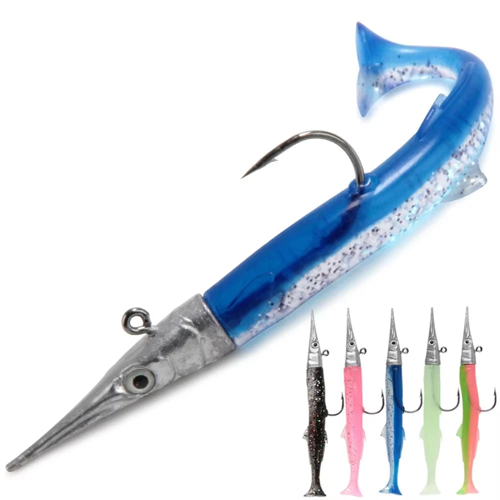 Spinpoler Bass Soft Fishing Lure Jigs Saltwater 3d Needlefish Pulsetails 2+1 Plastic Bait With Jig Head Swimbait Wobbler Sinking