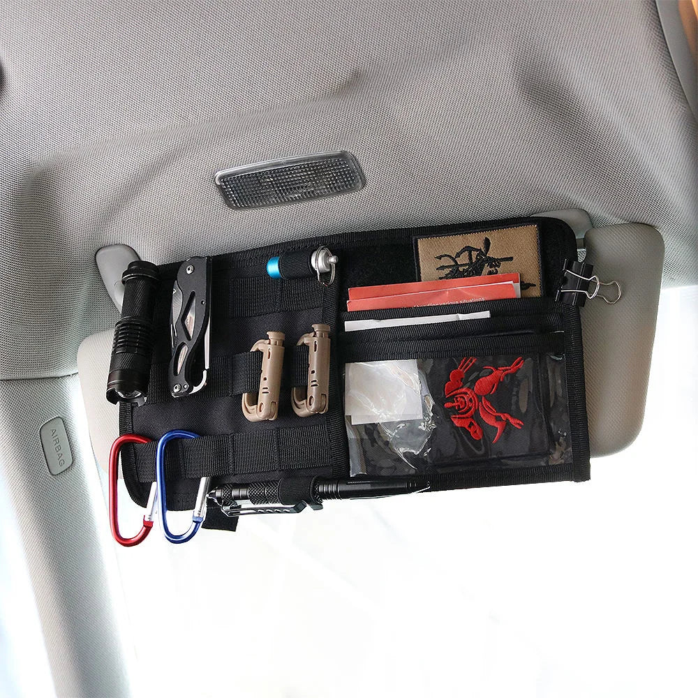 Tactical MOLLE Visor Panel Vehicle Sun Visor Organizer with EDC Tool Pouches & CD Storage Universal Fit for Trucks/Cars
