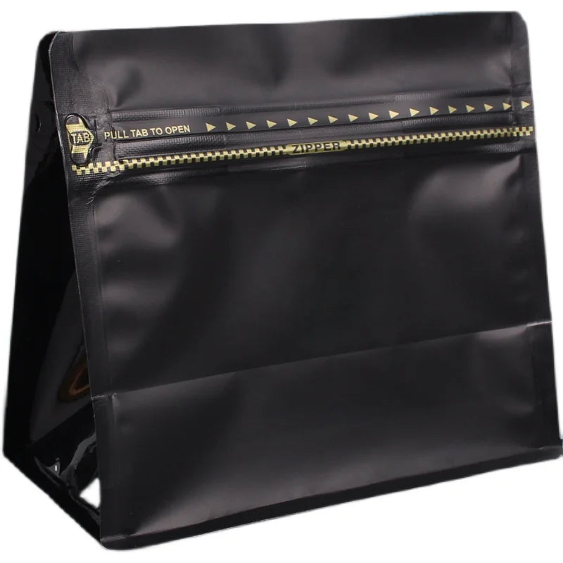 100g 150g Matt Black Flat Bottom Coffee Bag with PE Plastic Square Bottom Moisture Proof Printing Surface Handling