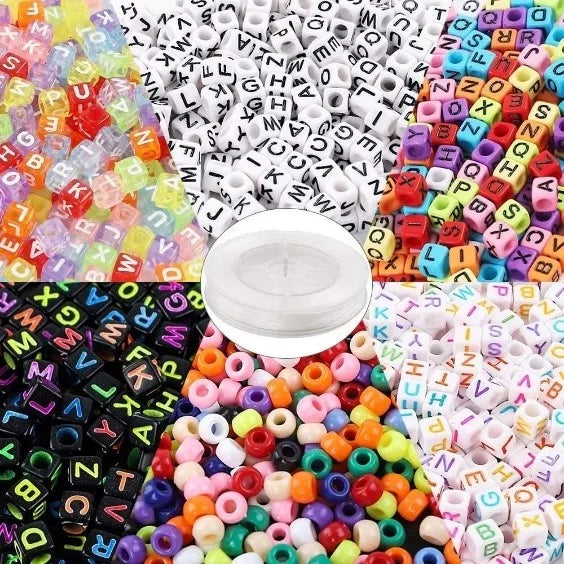 Wholesale 5 Colors Acrylic Alphabet Cube Beads 50m Crystal String Cord with DIY Plastic Loose Beads for Jewelry Making
