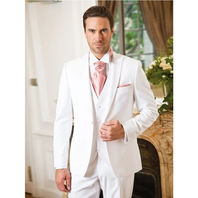 Classical Coat Pant Design Latest White Men Suits Three Pieces Peaked Lapel Men Casual Suits Tuxedo One Button Prom Blazer Sets