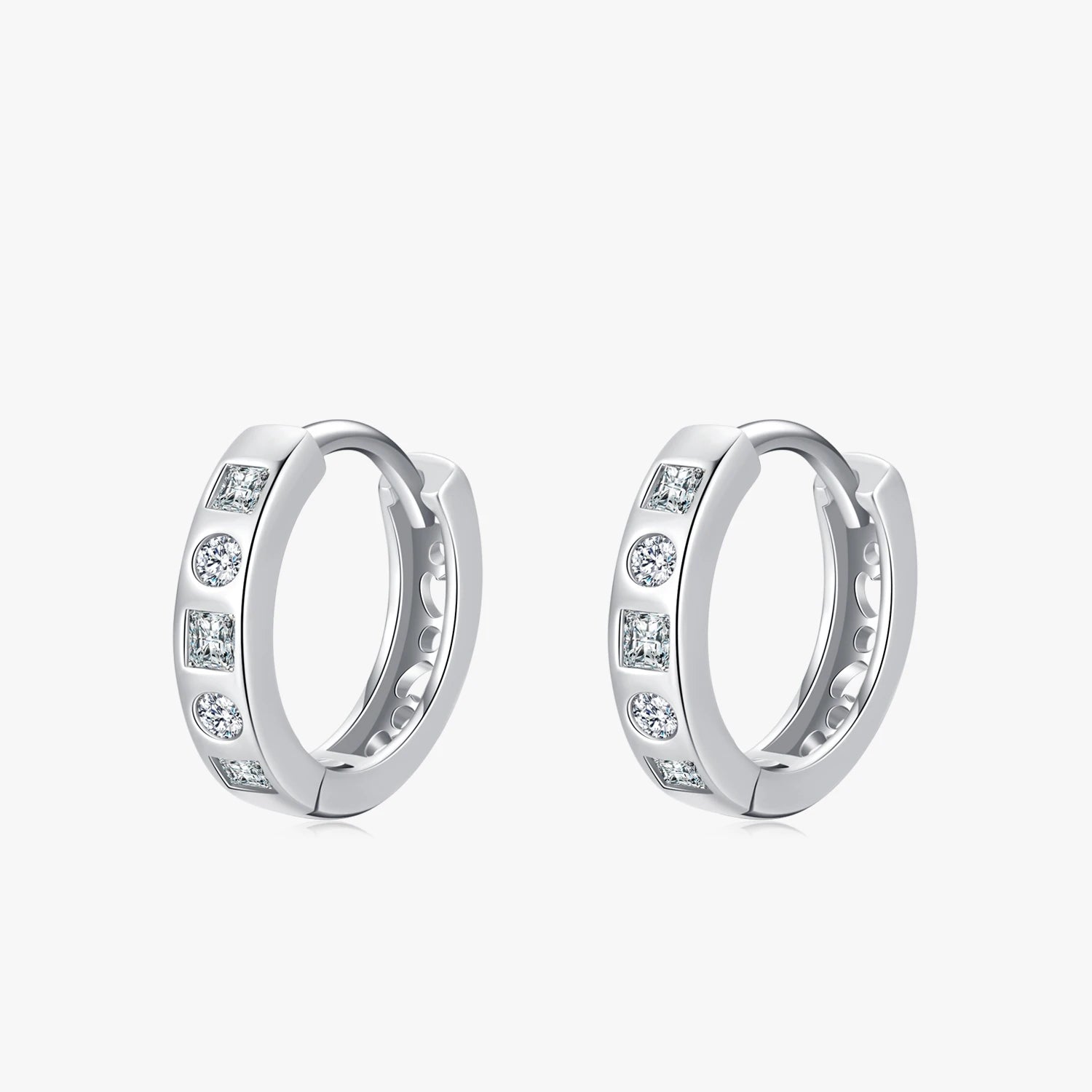 Ailmay 100% 925 Sterling Silver Charm Round & Square Geometric Design Clear Zircon Earrings for Women Minimalist Fine Jewelry