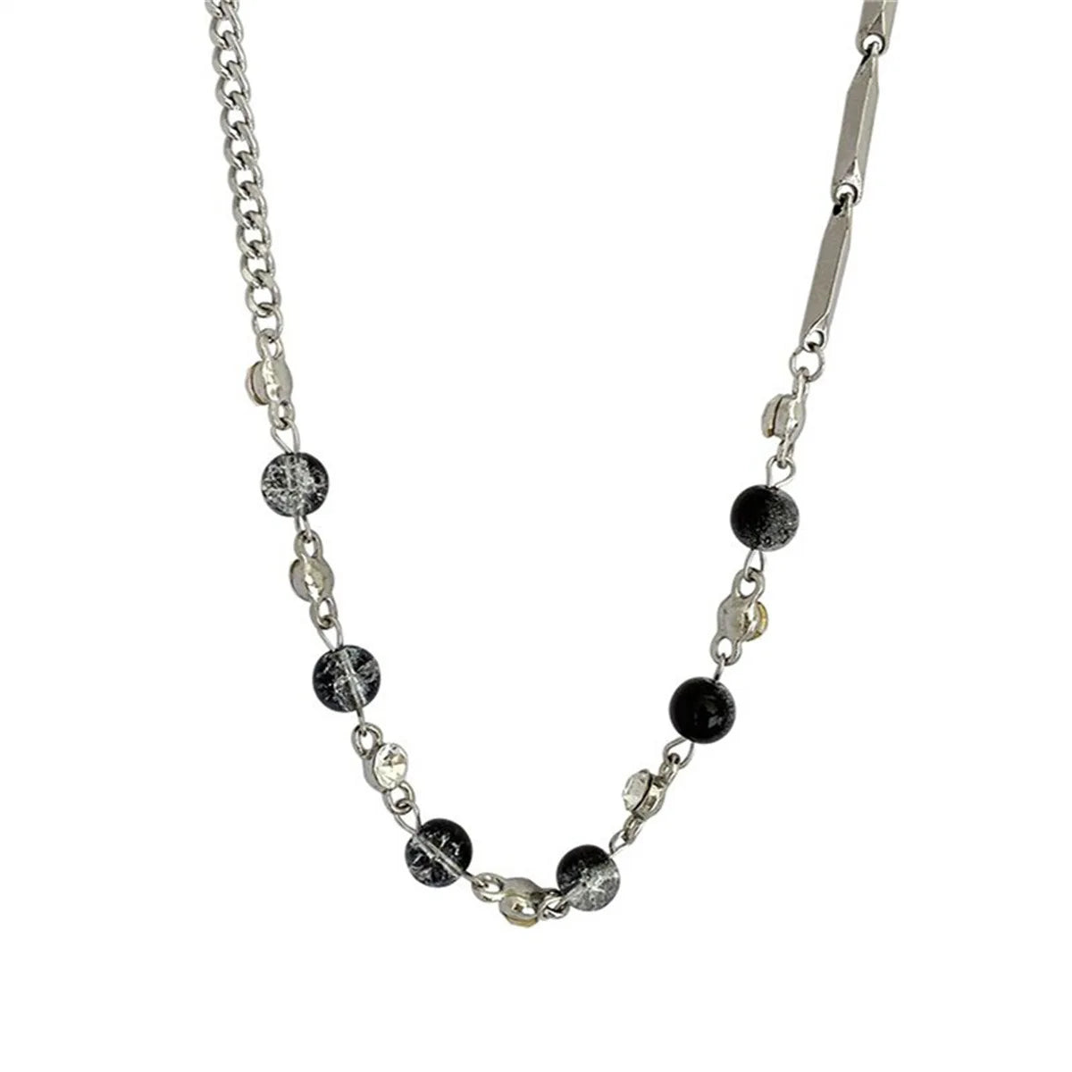 G.T Collar De Cadena Fashion Luxury Hip Hop Exquisite Black & White Natural Stone Beaded Necklace Stainless Steel Necklace