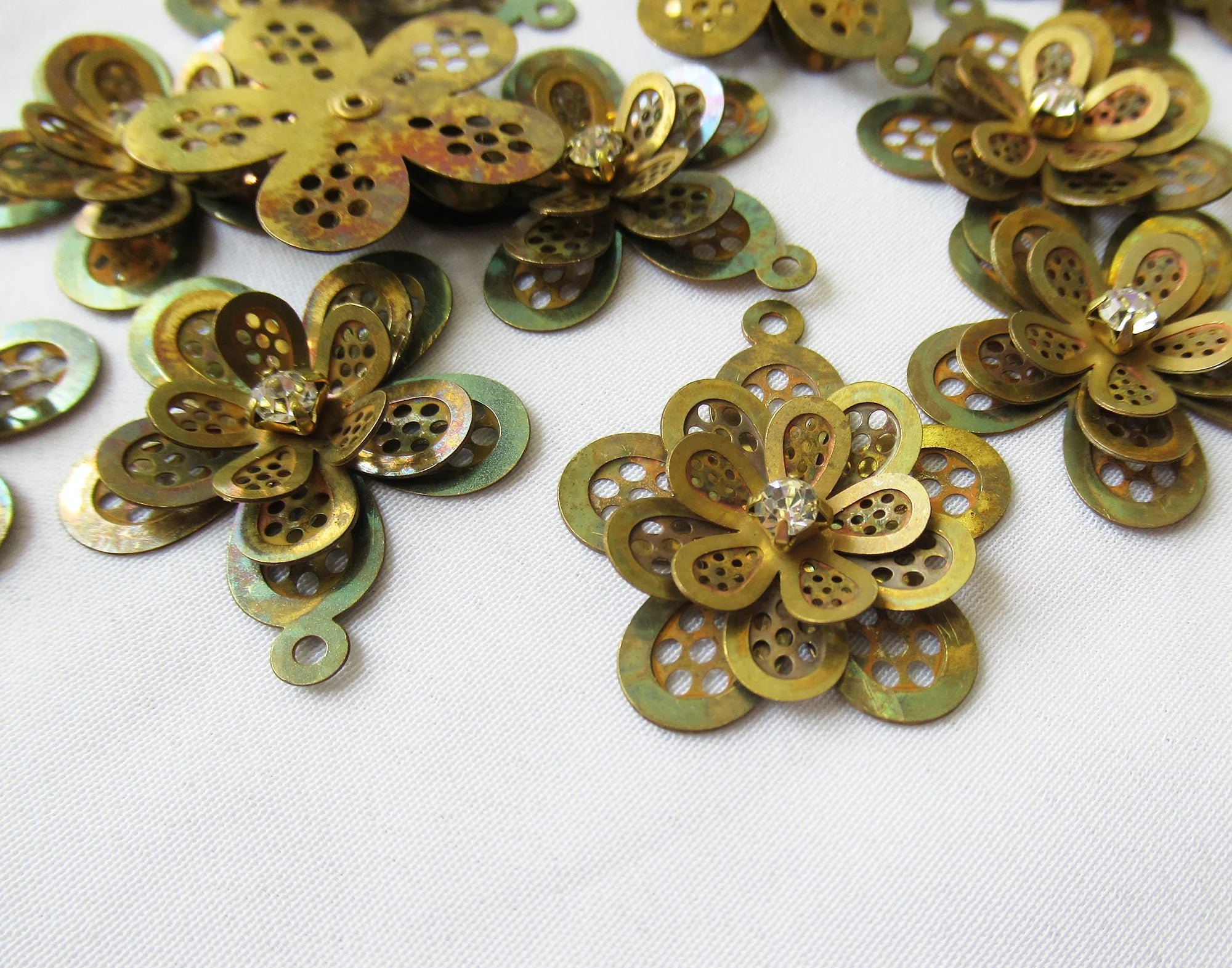 Flower Charm 25mm Assembled Brass Floral Findings Earring Charms