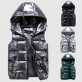 Men Winter Hooded Vest Coat Fashion Glossy Down Cotton Sleeveless Jacket Thicken Warm Vest S-4XL