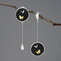 Luxury Natural Agate Stone Flying Butterfly Asymmetrical Long Dangle Earring 925 Sterling Silver 18k Gold Fine Jewelry for Women