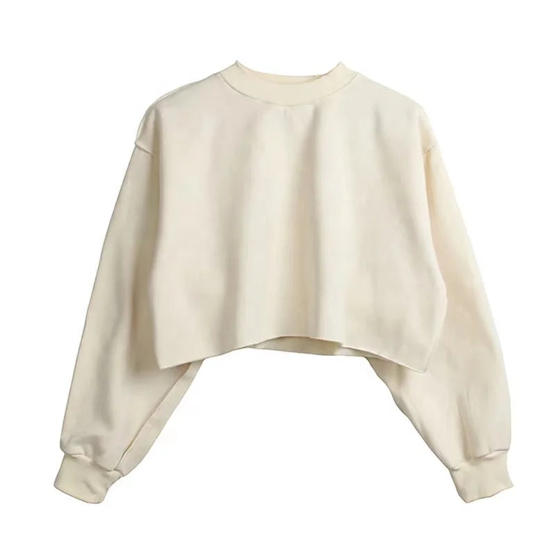 Custom Autumn Casual Short Crop Sweatshirt Wholesale Plain Brown Women's Pullover Soft Cotton Fleece Crewneck Sweaters Cropped