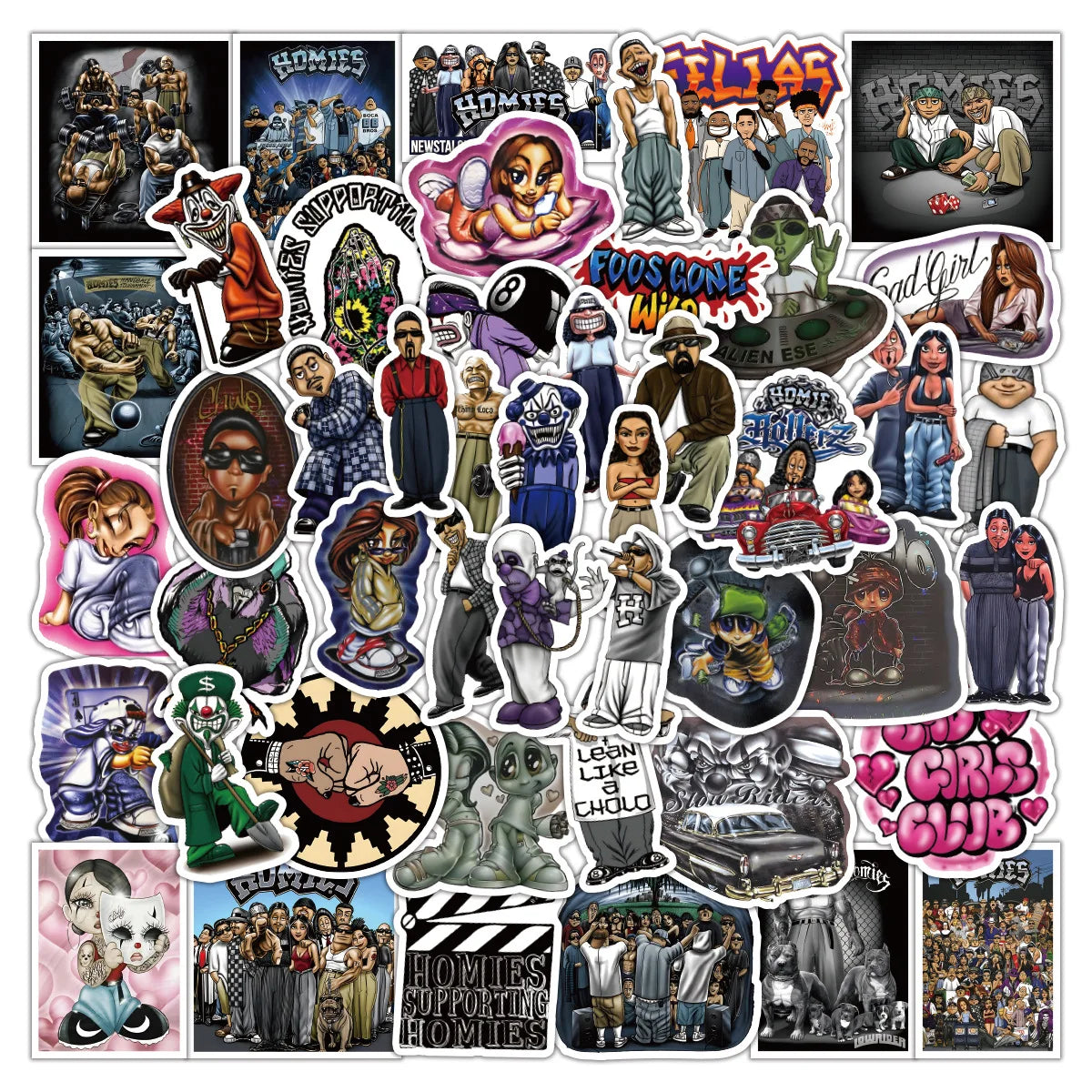 50PCS Comedy Movie Homies Matt Sticker Paper for Adult Bottle Car Book Computer Decorative Sticker Diecut