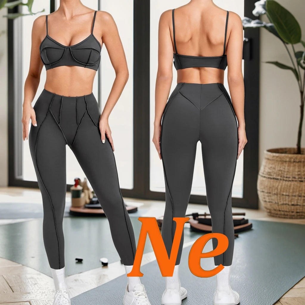Women's Casual Spring Summer Gym Clothing Halterneck Sleeveless Top with Contrasting Color Trim Set