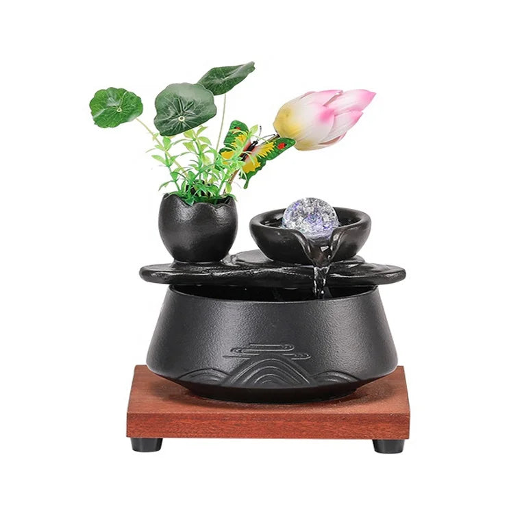 Creative Chinese Zen Garden Style Flowing Water Ornaments Ceramic Tabletop Water Fountain Feng Shui Waterfall Fountain With Ball