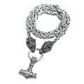 Nordic Viking Wolf Head Thor's Hammer Pendant Necklace Male Amulet Jewelry Stainless Steel  Chain Jewelry