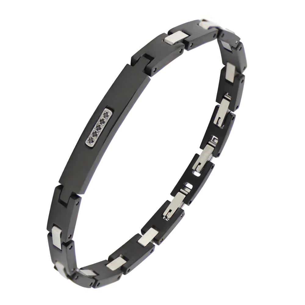 Fashion High Quality Jewelry Wholesale IP Black Stainless Steel Bracelet Men's Jewelry with 5A Cubic Zirconia Inlay Casual Wear