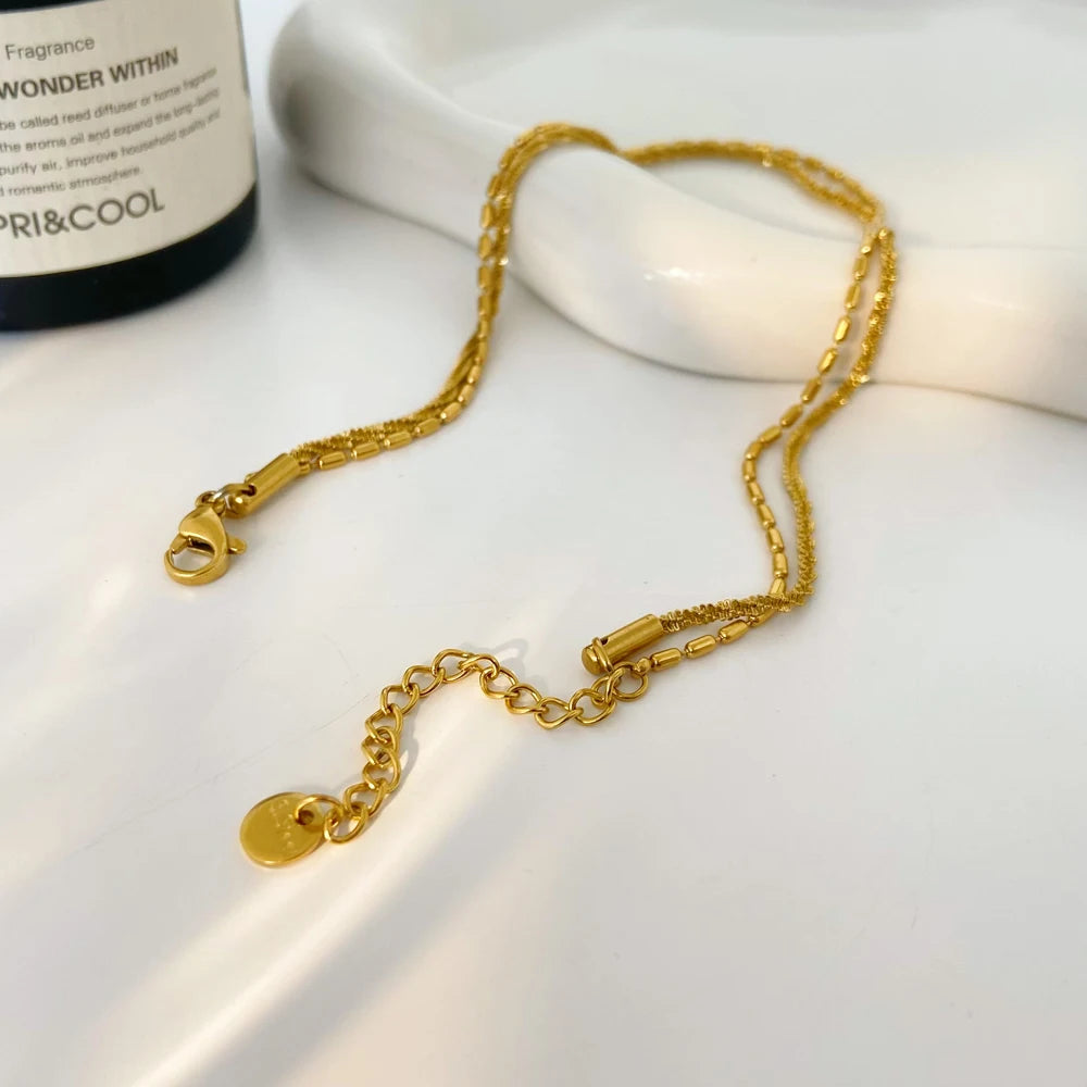 Non Fading 18K Gold Plated Double-layer Stainless Steel Bracelet New Full Sky Star&rice Grain Chain Double-layer Bracelet