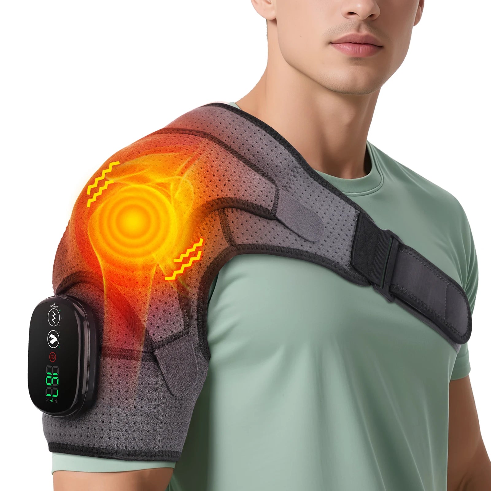 Electric Shoulder Brace Support Wrap Heated Pad Massage Belt Wireless Vibration Heating Shoulder Massager