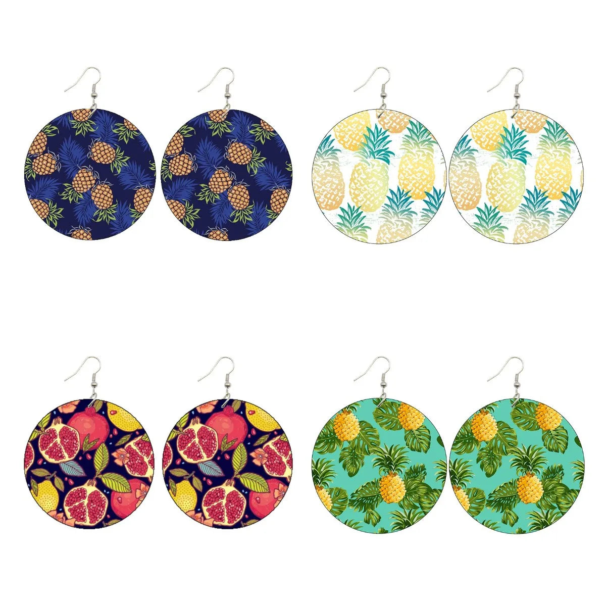 Pacific Polynesian Pattern Hawaiian Tropical Reef Fish Coral Pineapple Hawaii Sea Turtles Design Natural Wood Drop Earrings