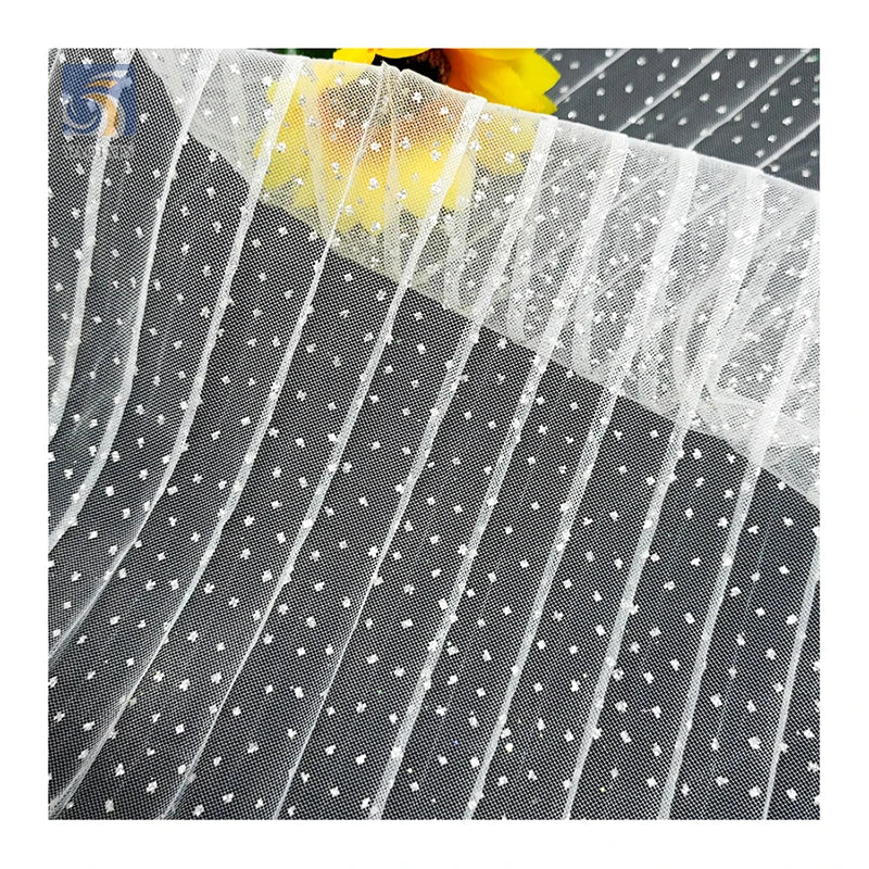 Wholesale Prices Polyester Crepe Pleated Tulle Silver Sparkle Glitter Tulle Mesh Fabric for Wedding 5 Yards