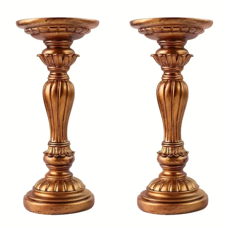 Golden Hand-painted Baroque Model Resin Candlesticks with Intricate Floral Carvings Wedding Altar Decor