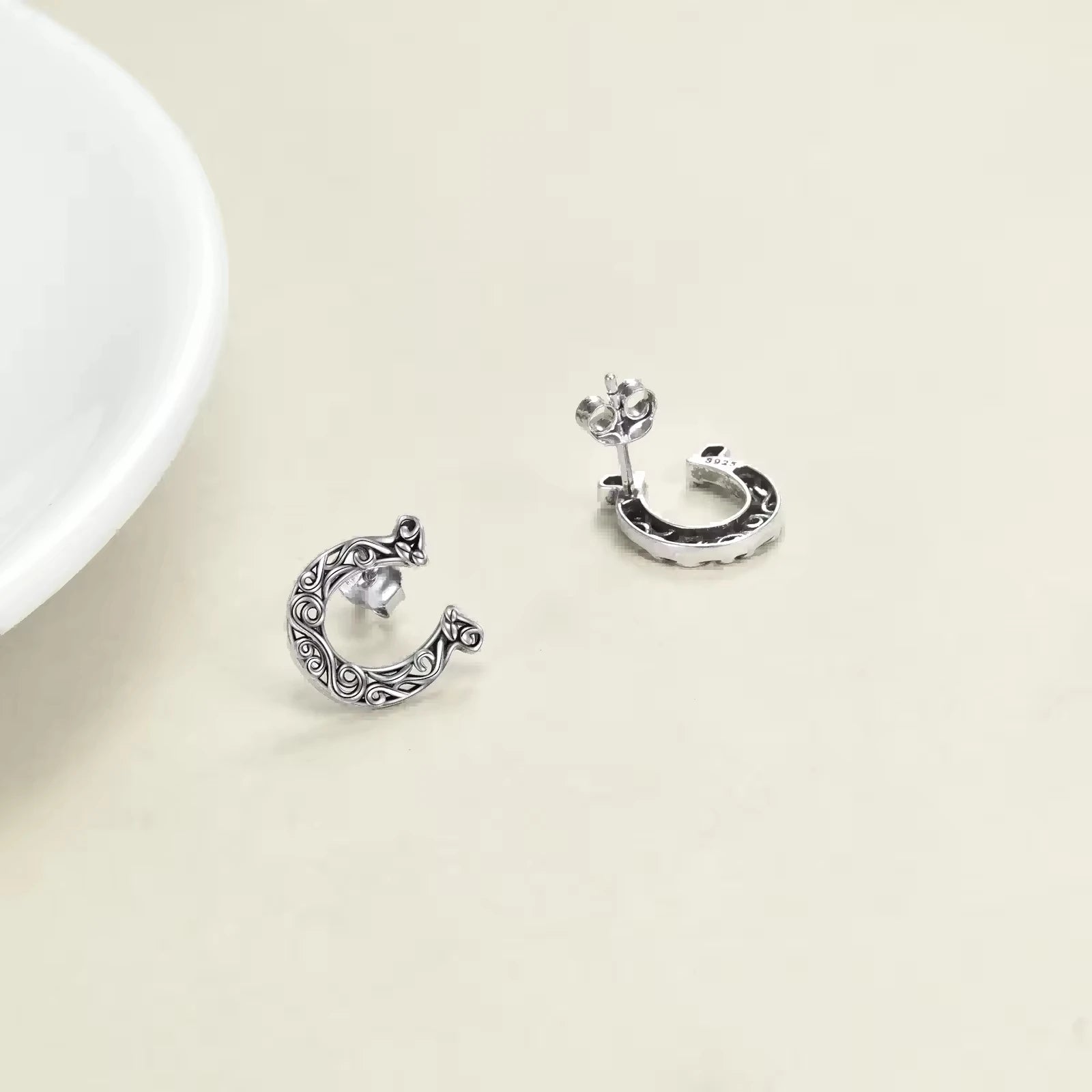 Fine Women Jewelry 925 Sterling Silver Oxidized Horseshoe Shape U Stud Earrings