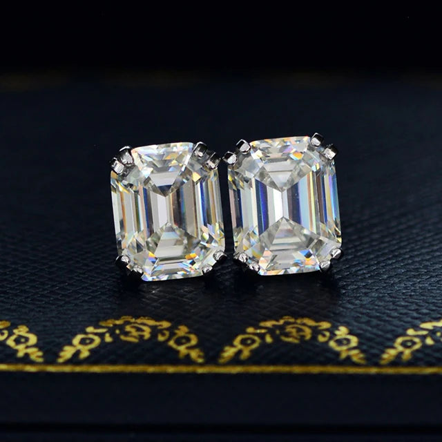925 Sterling Silver Jewelry Moissanite Diamond Cubic Zirconia 8x10mm White Color Emerald Cut Moissanite Earrings