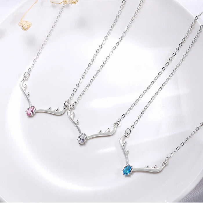 Christmas Valentine Gifts 925 Sterling Silver Deer Necklace with Diamond
