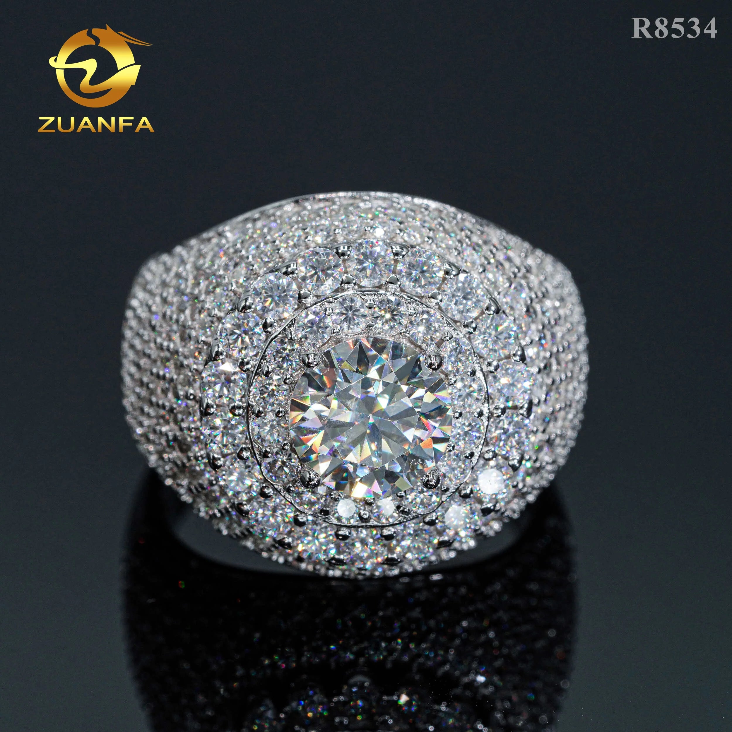 Top Sale Luxury Men Diamond 925 Sterling Silver Iced Out Fine Jewelry Solitaire Pave Moissanite Hip Hop Ring