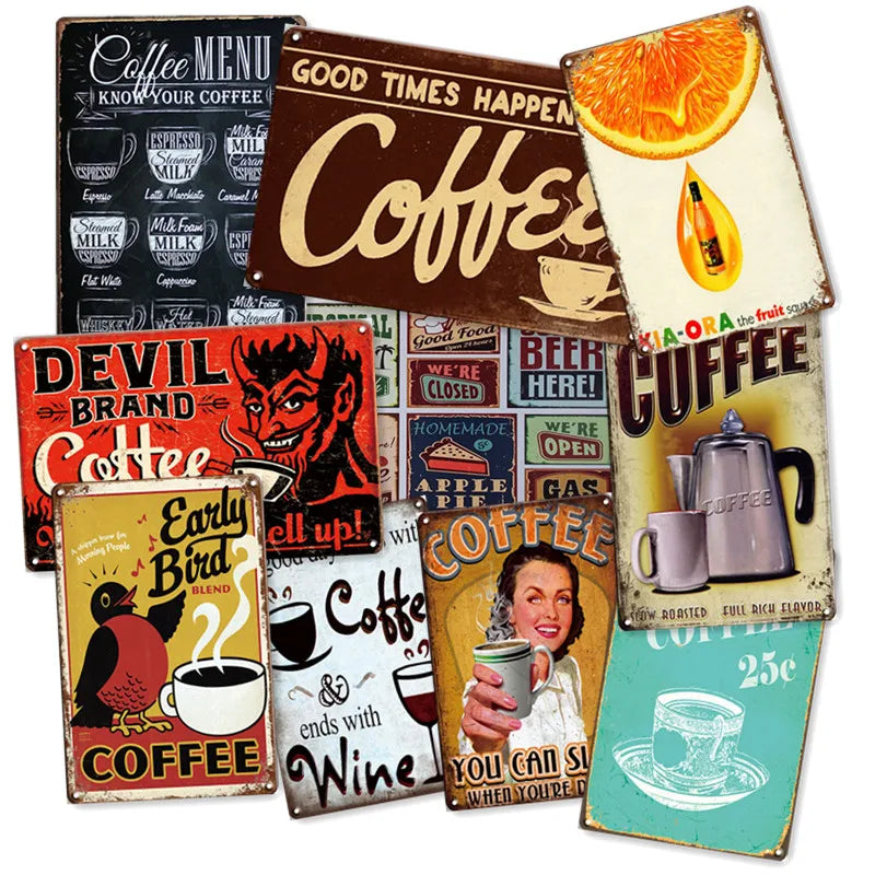 Coffee Menu Custom Decor Wall bar Crafts Old Printing Retro Plate Lounge Vintage Metal Poster logo Tin Signs for Sale