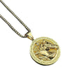 Hip Hop Gold Plated Round Pendant Stainless Steel Horse Charm Necklace
