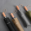 25''* 10K High Density Pongee 3-Fold Large Mens Automatic Open Windproof Umbrella with Wooden Handle for Rainy Day