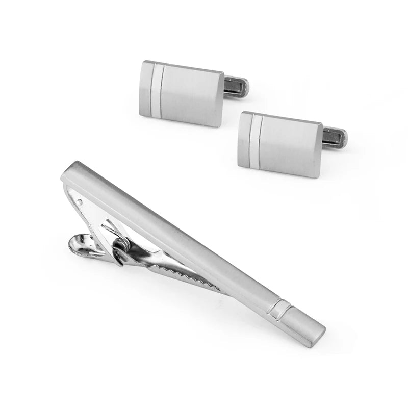 Daili Fashion Men's Accessories Set Plain Metal Tie Clip & Cufflinks with Tie Bar for Suits and Ties for Weddings and Gifts