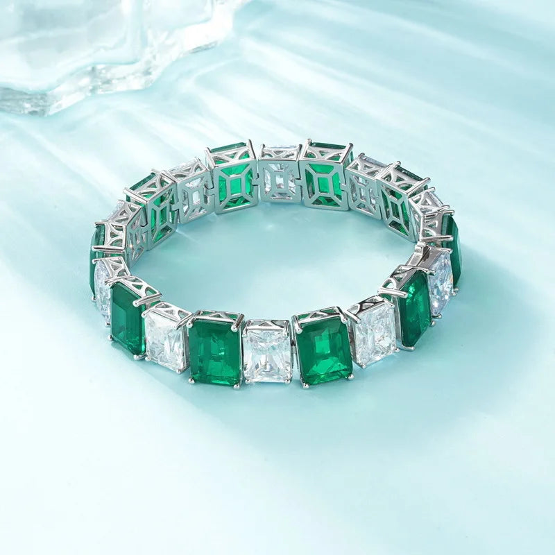 Fine Jewelry Modern 925 Sterling Silver Vinci Hot Sale 10x12mm Big Green Emerald Red Zirconia Tennis Bracelet