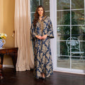 Women Spring Stylish Muslim Abaya Golden Diamond Design Embroidery Collar and V-Neck Splicing Luxury Abaya